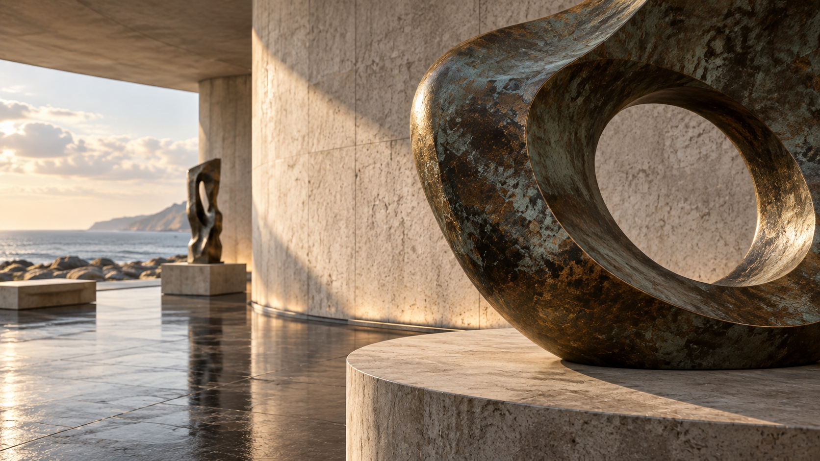 Tidal Sculpture Museum — 전시 공간 콘셉트, 소재와 디테일