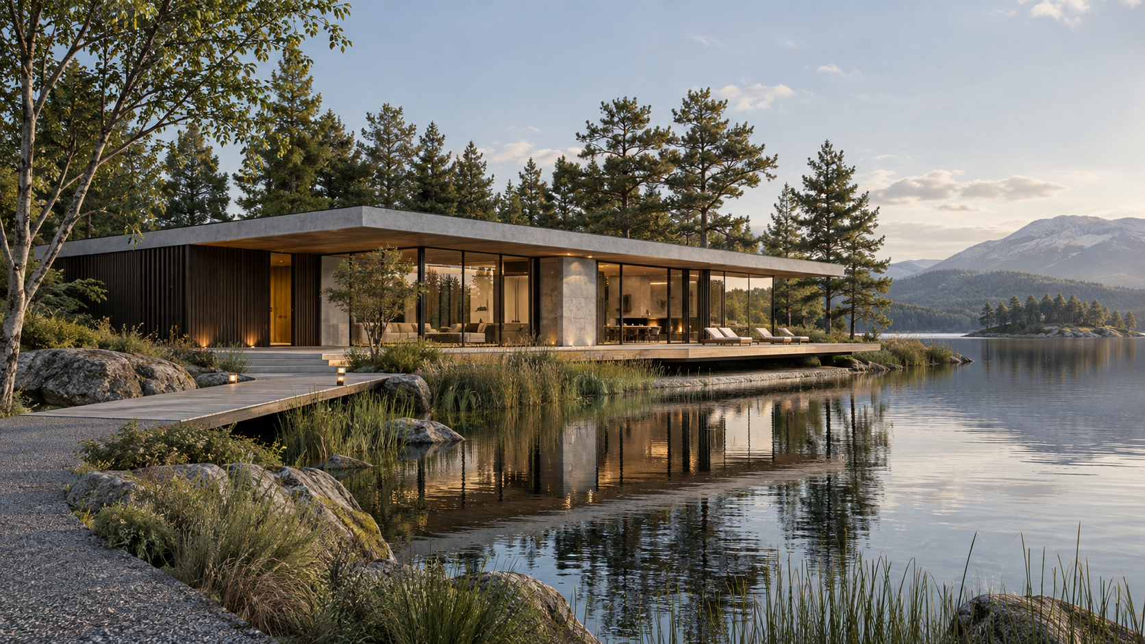 Lake Reflection Villa — 건축 외관 콘셉트, 전체 공간