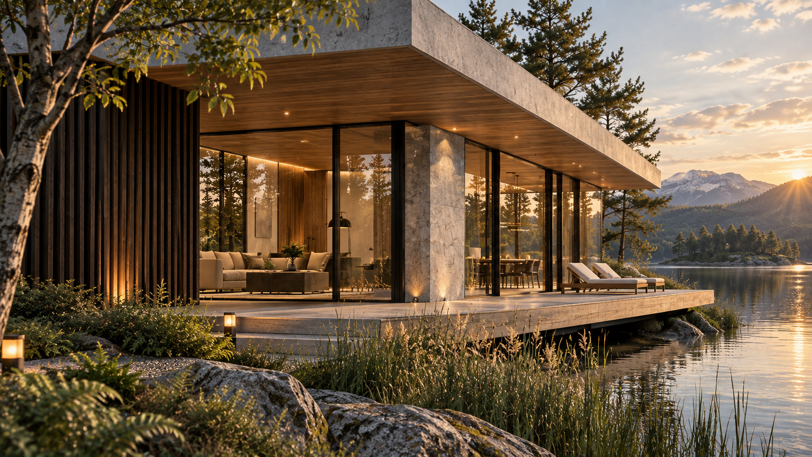 Lake Reflection Villa — 건축 외관 콘셉트, 소재와 디테일