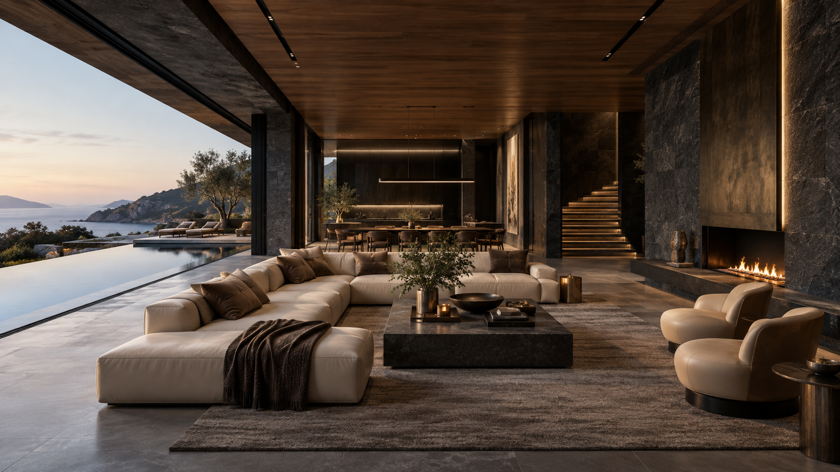 Dark Stone Residence — 실내 공간 콘셉트, 전체 공간