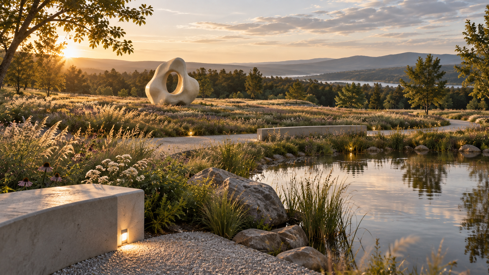 Sculpture Meadow — 조경 공간 콘셉트, 소재와 디테일