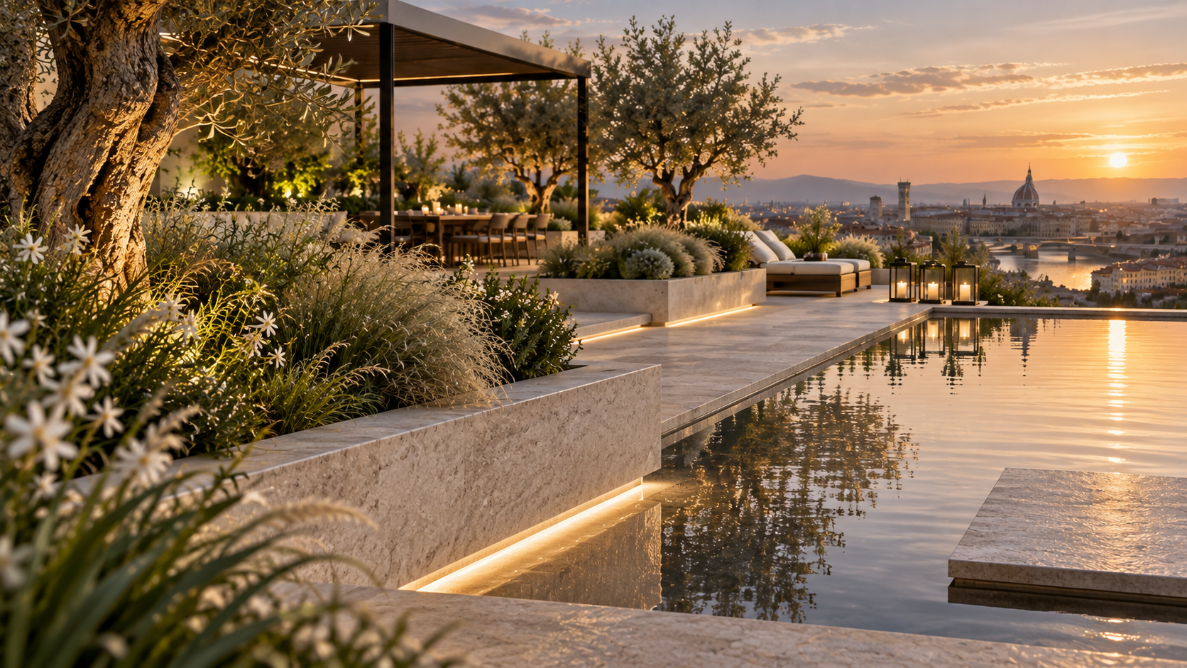 Roof Garden Horizon — 조경 공간 콘셉트, 소재와 디테일