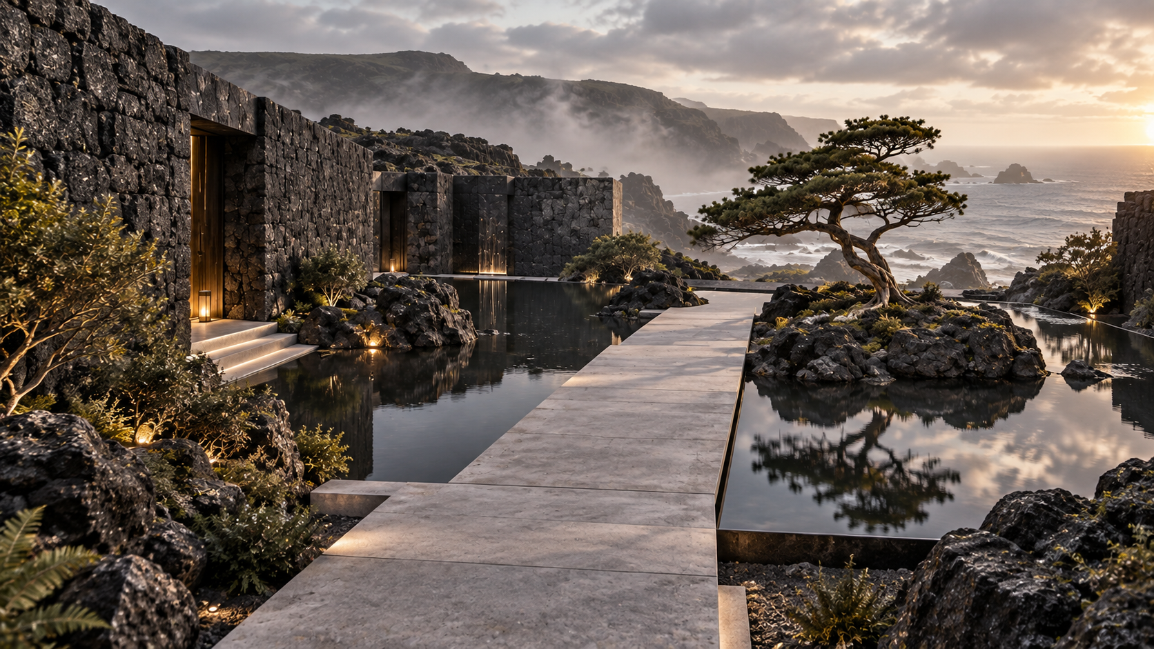 Basalt Water Court — 조경 공간 콘셉트, 다른 시점