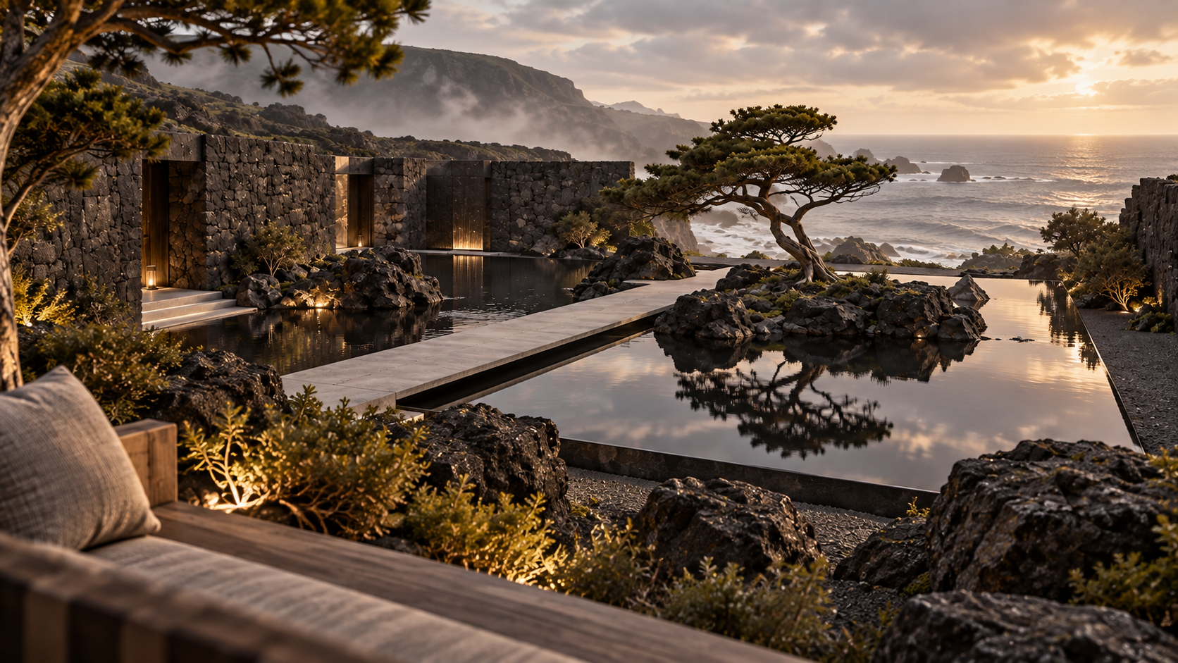 Basalt Water Court — 조경 공간 콘셉트, 공간의 분위기