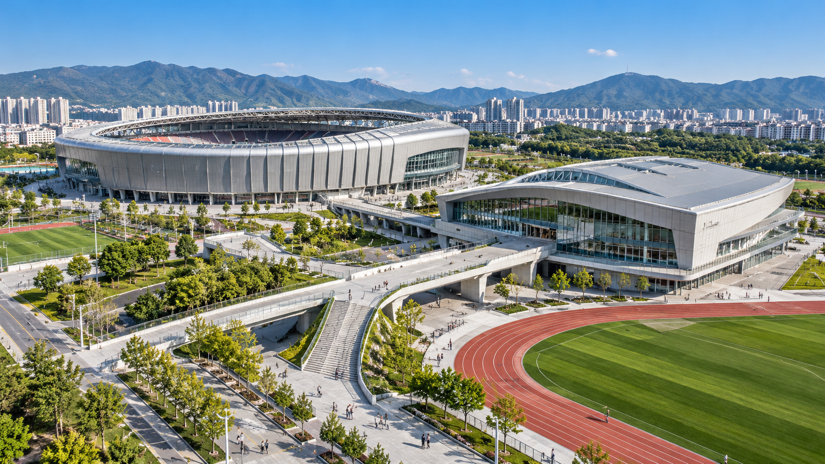 경남 창원 창원 스포츠센터, 움직임이 읽히는 건축 조감도 체육 시설 · 건축 조감도 제작 사례 동선과 공간의 연결