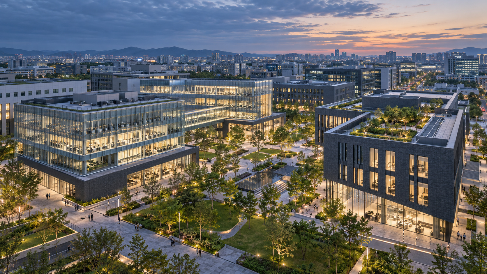 서울 마곡 마곡 R&D 캠퍼스, 연구동 사이의 연결을 그리다 업무 연구 · 건축 조감도 제작 사례 전체 공간과 첫인상