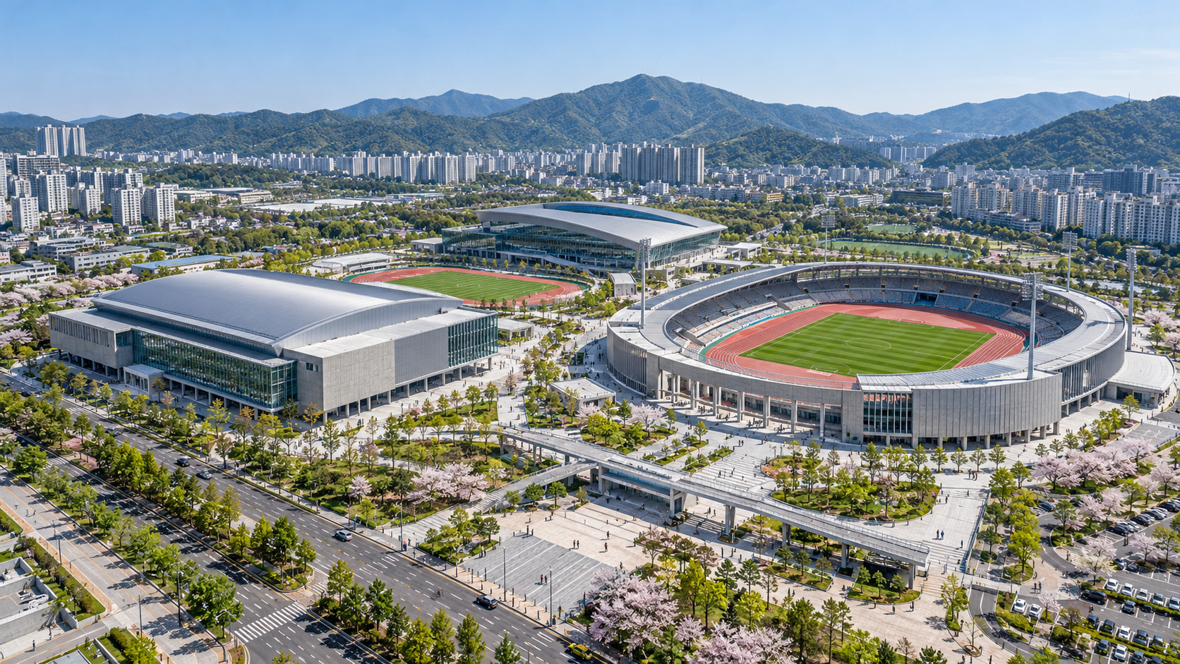 경남 창원 창원 스포츠센터, 움직임이 읽히는 건축 조감도 체육 시설 · 건축 조감도 제작 사례 전체 공간과 첫인상